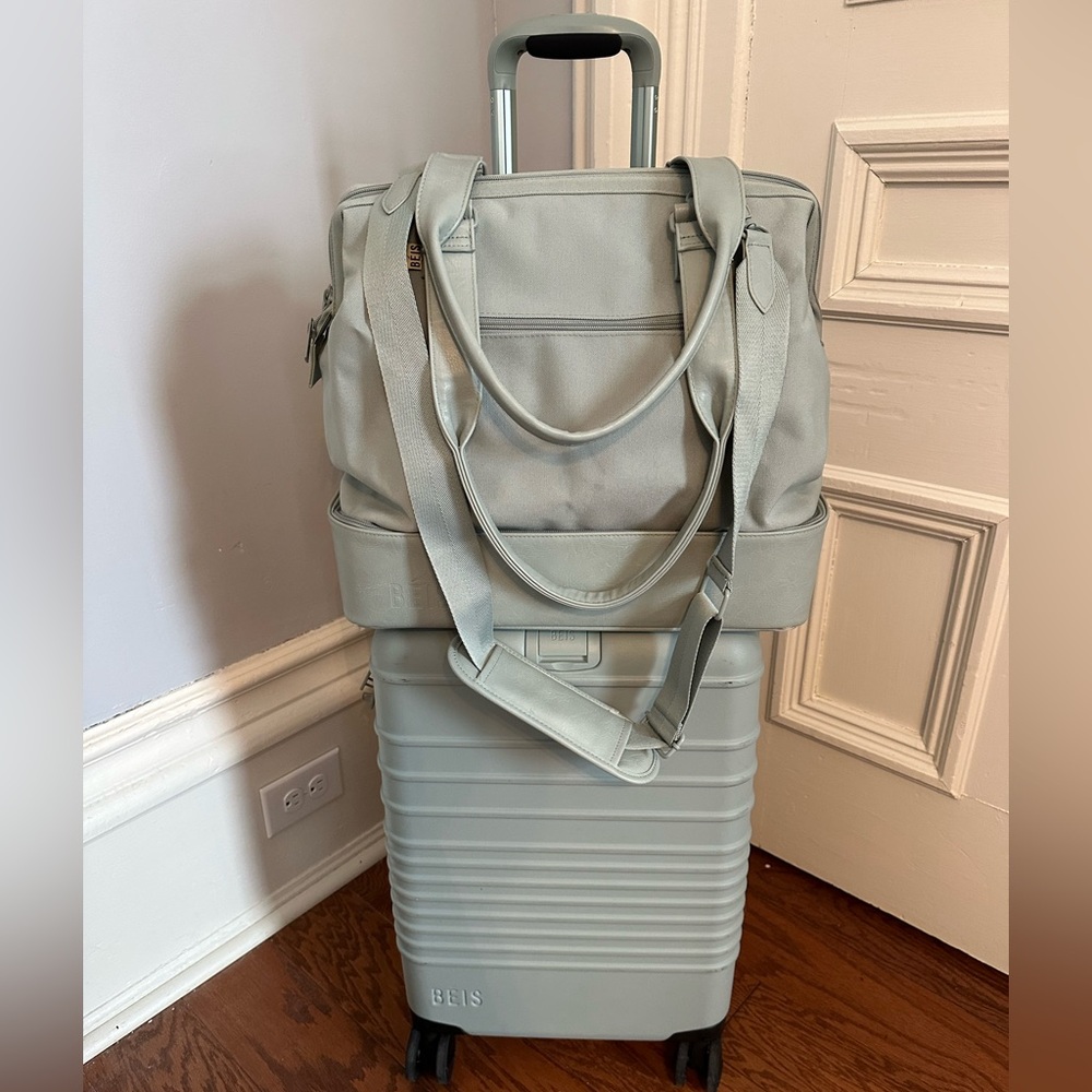 BEIS Slate. Beis Slate. Carry-on & Regular Weekender luggage set. Slate Color.